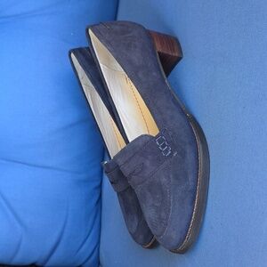Boden Blue Suede Block Heel  Penny Loafers Sz 37 US 6.5